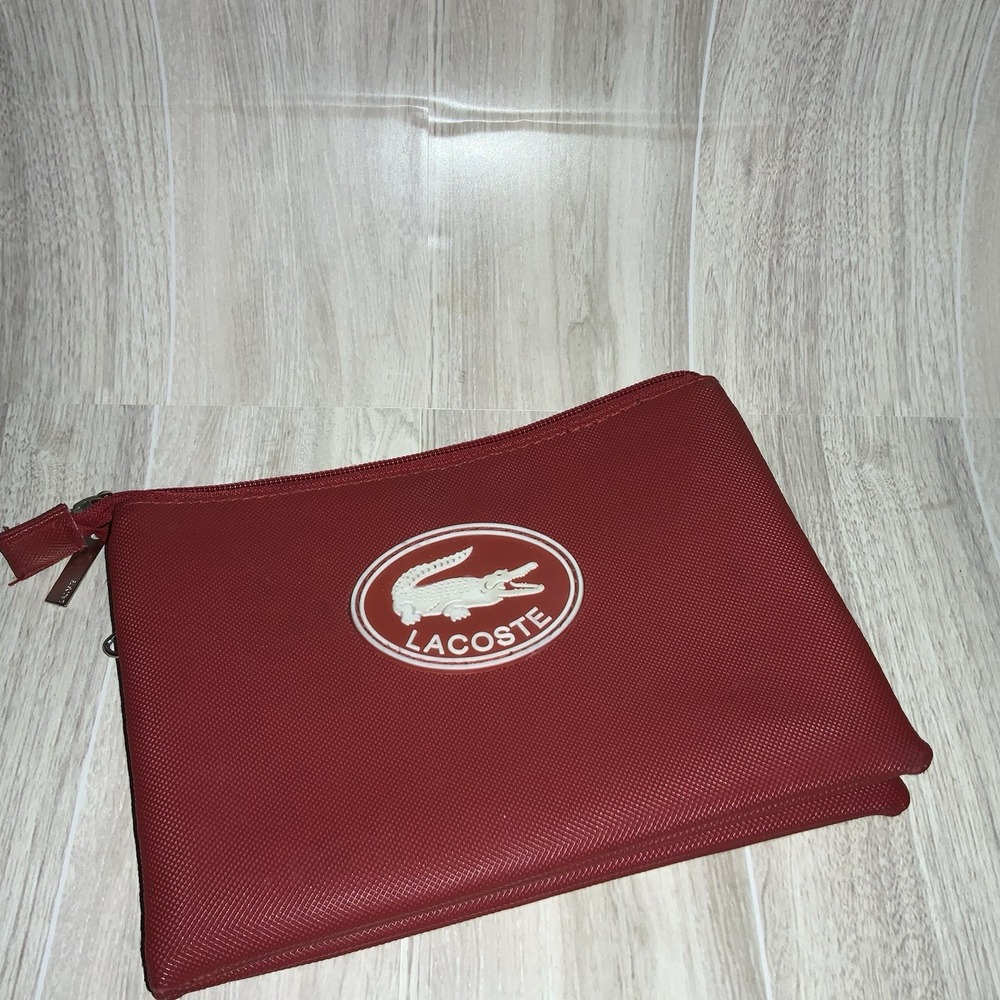 Lacoste Small‎ Clutch Makeup Organization Zippered Bag Red